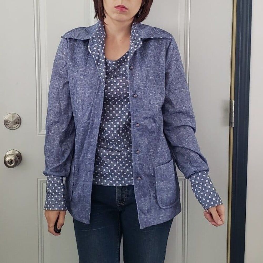 70s Blye and White Pilka‎ Dot Polyester Top Set